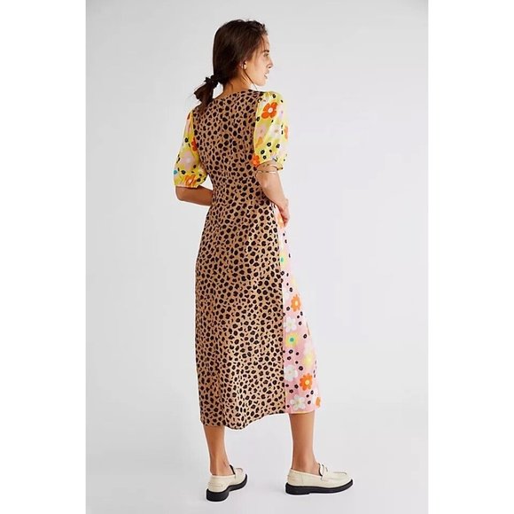 NWT FREE PEOPLE Sz US 6 PINK DIXIE DRESS MIXED FLORAL MIDI X NEVER FULLY DRESSED - Picture 2 of 4